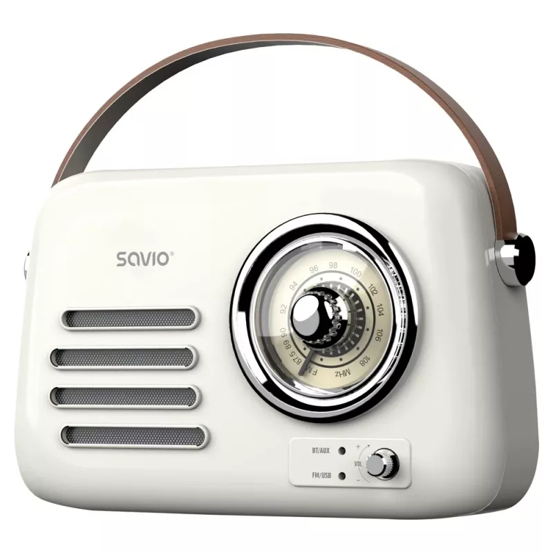 Draagbare radio SAVIO RS-02 — analoge FM-tuner, Bluetooth 5.3, USB-voeding, 3 W, wit