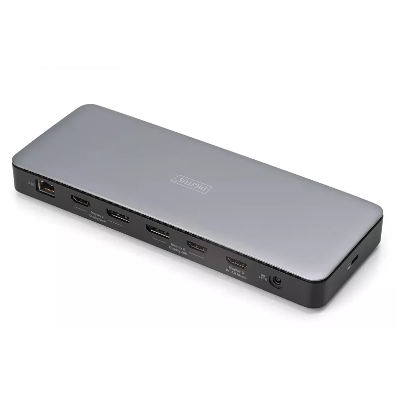 Digitus DA-70918 USB-C-dockingstation, 13 poorten, 3x HDMI, 2x DP, 4x USB-A, 1x USB-C, RJ-45 1GbE, SD, audio, 150 W