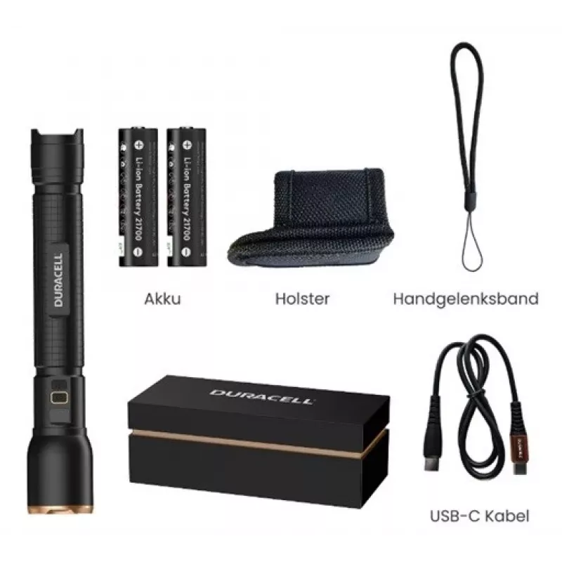 Zaklamp Duracell DF6000R geschenkbox — handzame oplaadbare zaklamp, zwart