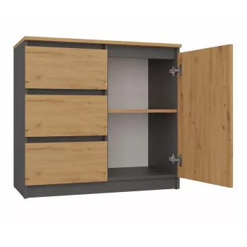 Commode Top e Shop Topeshop 1D3S ANT/ART BA KPL — antraciet en eiken, 3 laden, spaanplaat corpus
