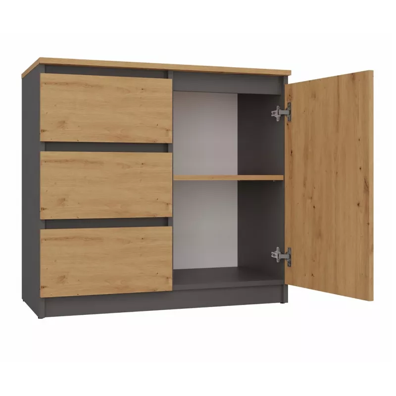 Commode Top e Shop Topeshop 1D3S ANT/ART BA KPL — antraciet en eiken, 3 laden, spaanplaat corpus