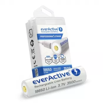 18650 Li-Ion 3,7V everActive 3500mAh batterij (1 stuks) micro-USB met beveiliging