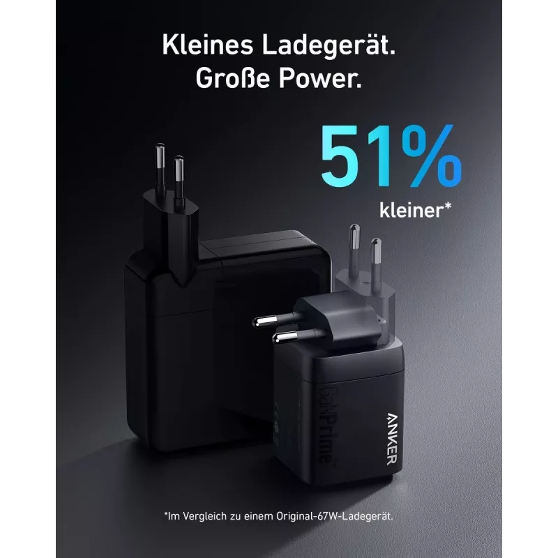 Indoor USB-snellader Anker Prime A2669313 – 67 W, 1×USB-A, 2×USB-C, zwart