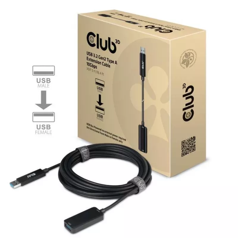 CLUB3D USB 3.2 Gen2 Type-A verlengkabel 10 Gbit/s M/F 5 m