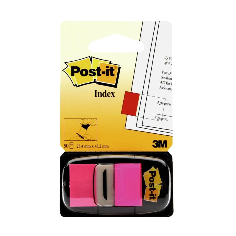 3M Post-it Index Roze, smal, 50 markeerstroken afmetingen, 25,4 x 43,2 mm, in wegwerphouder (I680-21)