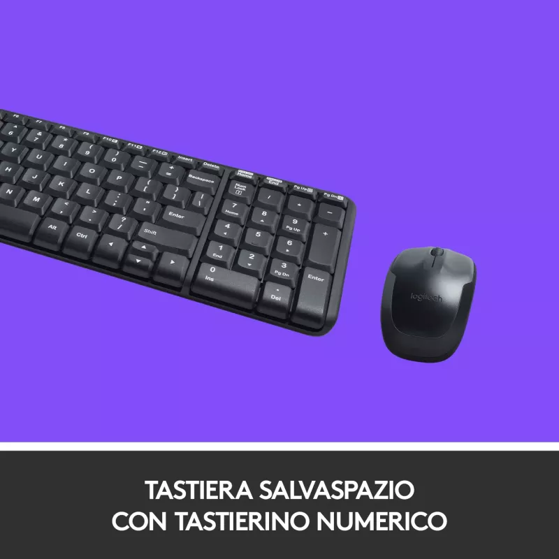 Logitech Wireless Combo MK220 - Toetsenbord-muisset - draadloos - 2,4 GHz - Italiaans - Donkergrijs (920-003721)