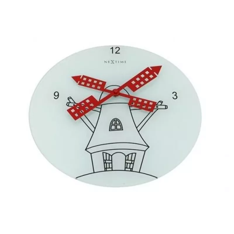 NeXtime klok 8807 Windmil, Ø30 cm, wand, wit/zwart/rood