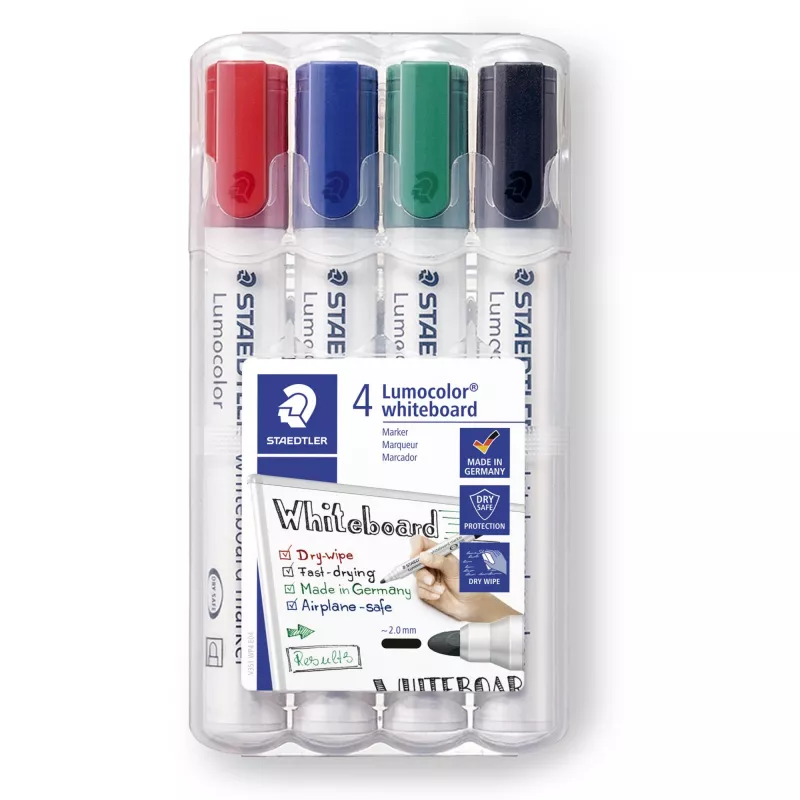 Marker Staedtler Lumocolor 351 WP4 bullet-tip zwart blauw groen rood