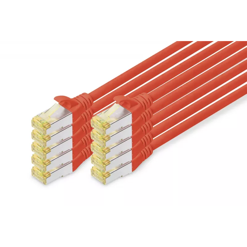 DIGITUS CAT6A S/FTP patchkabel, 1 m, rood, 10 stuks