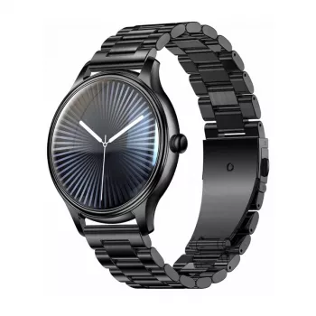 Smartwatch Colmi L28 met zwarte behuizing en zwarte roestvrijstalen band