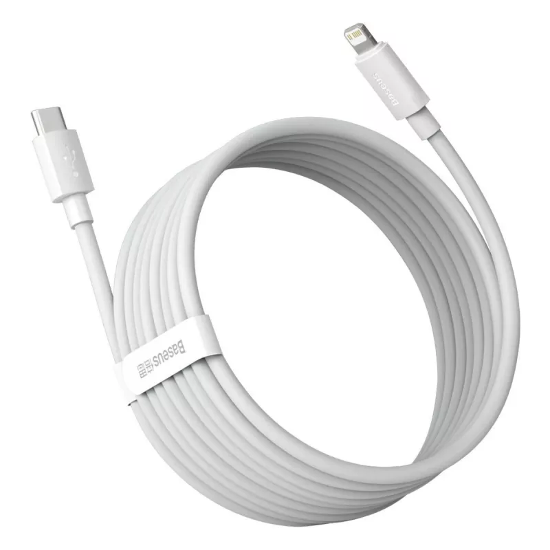 Baseus Simple Wisdom datakabelkit USB-C naar Lightning PD 20W (2 stuks/set) 1,5m wit