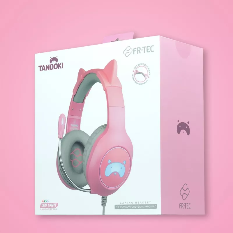 FR-TEC Tanooki hoofdtelefoon bedraad hoofdbeugel gaming grijs - roze (FT2021)