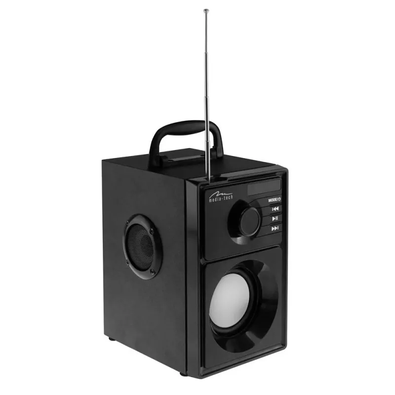 Draagbare luidspreker MEDIA-TECH MT3179, 20 W (RMS 15 W), Bluetooth 5.1, FM, MicroSD, USB, AUX, Li-Ion, 6 uur, houten behuizing