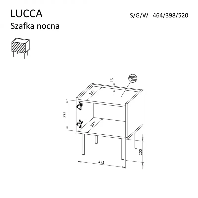 Nachtkastje Cama meble LUCCA, 2 stk., 47x40x52 cm, zwart, MDF/spaanplaat