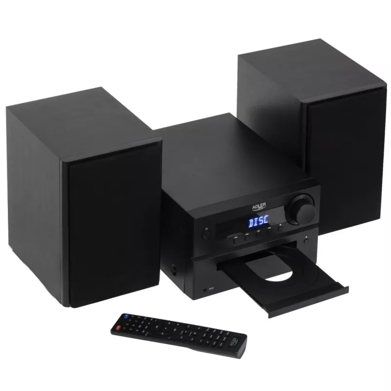 Mini hifi-stereosysteem Adler AD 1917 — Bluetooth V5.3, cd/usb/mp3, 2×25 W RMS, FM-tuner, 4-bands equalizer, AUX, zwart