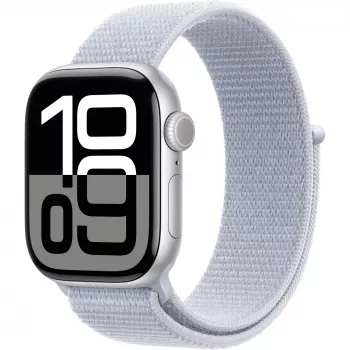 Apple Watch Series 10 aluminium behuizing GPS + Cellular 42 mm zilver sport loop blauw cloud