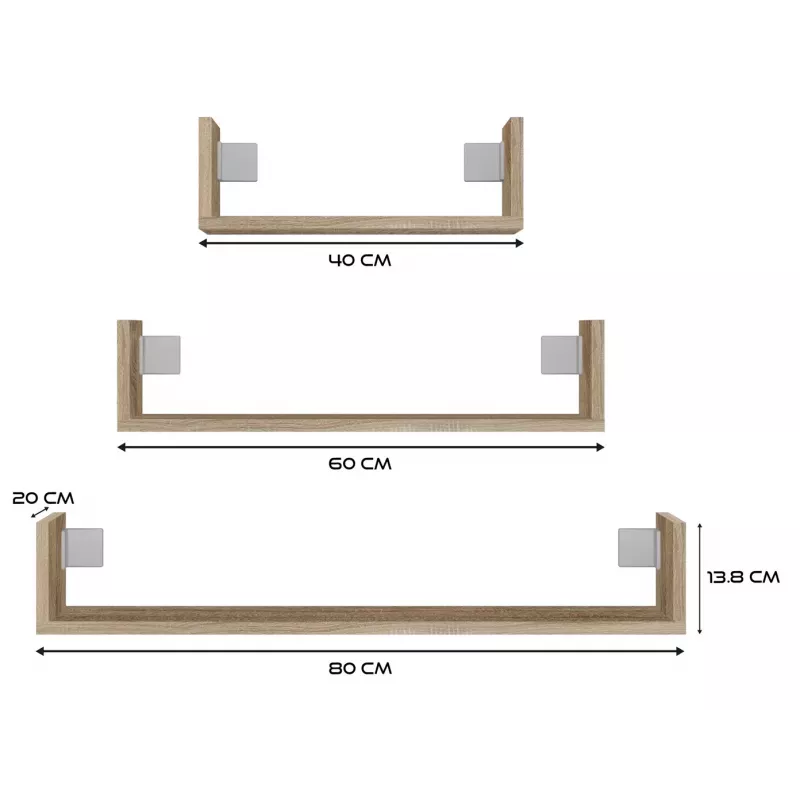 Topeshop MOBI 3P SONOMA Plank Zwevende plank Wandmontage Spaanplaat Eiken