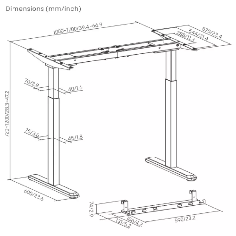In hoogte verstelbaar bureauframe Up Up Bjorn, wit