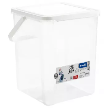 Kunststof wasmiddelbak Rotho Basic 9 L model 1770101100RP, wit, deksel, ophanggat