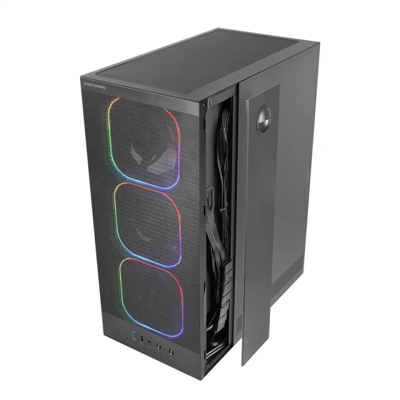 PC-behuizing TACENS MARS MC-NEBULA Midi Tower met gehard glas, vier 120mm aRGB-ventilatoren, ondersteunt ATX, GPU tot 30,2 cm