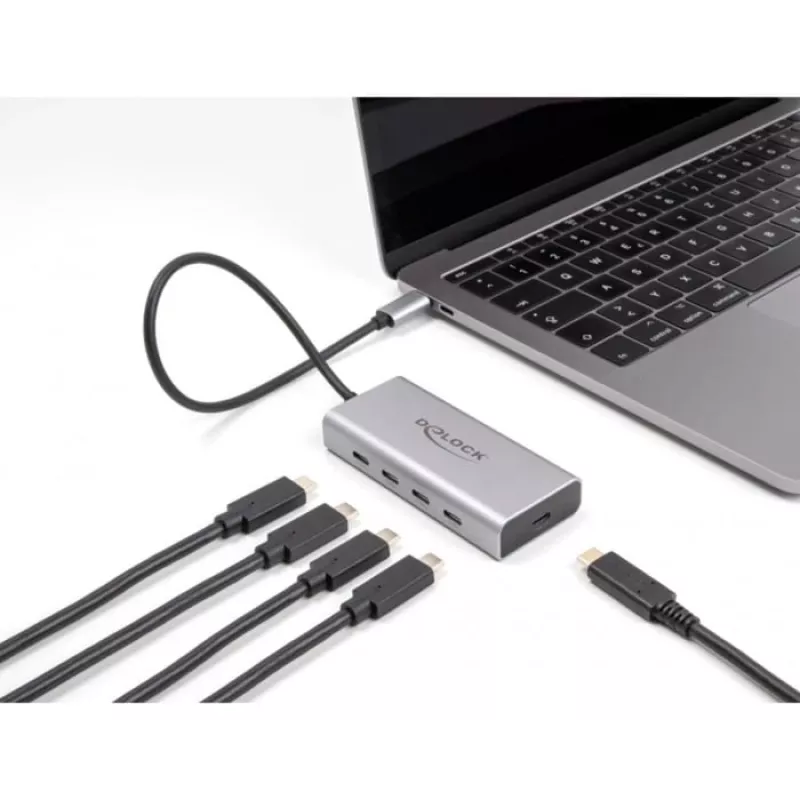 DELOCK USB hub 10 Gbps Type-C 4 poorten PD 85W 30cm kabel