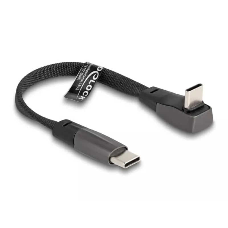 DeLOCK USB 2.0 flatcable USB Type-C stekker naar USB Type-C stekker haaks PD 3.0 60 W 14 cm zwart