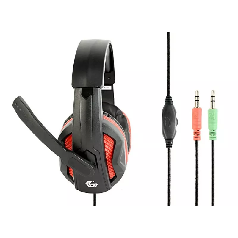 Bekabelde gaming-headset GEMBIRD GHS-03 — 20–20000 Hz, 2 m kabel, 250 g, zwart/rood