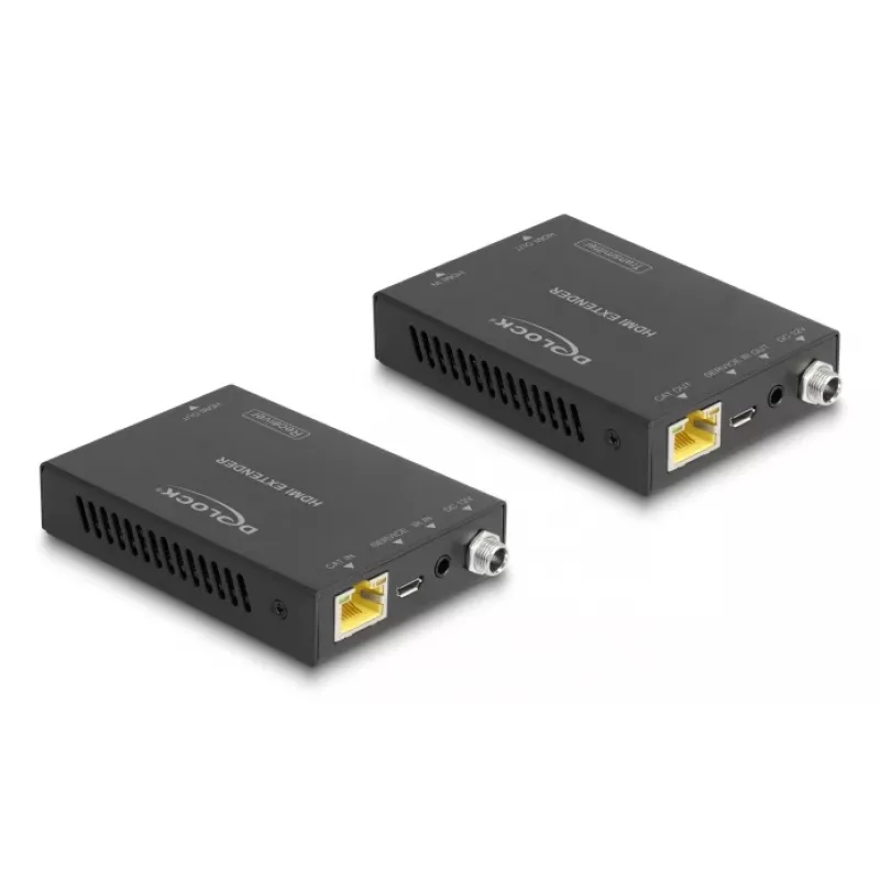 AV-zender- en ontvangerset DELOCK 65955 — Cat6/Cat6a HDMI-extender, tot 3840×2160, bekabeld, Micro-USB-B voeding