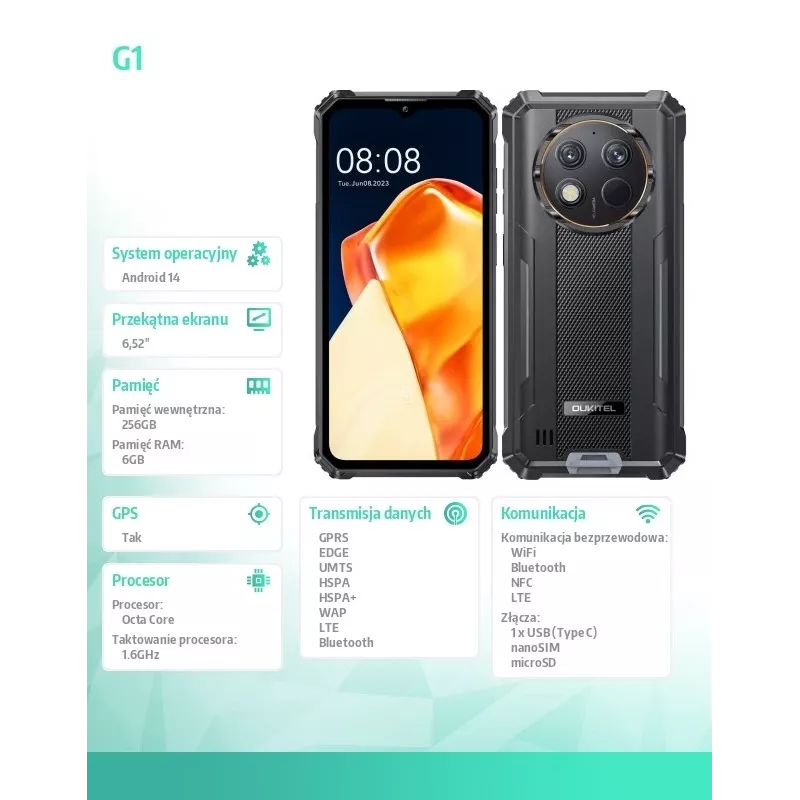 Smartphone Oukitel G1 6,52 inch 6GB/256GB zwart