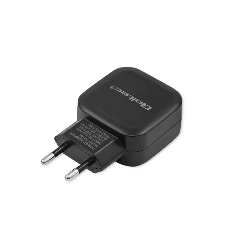 AC indoor oplader QOLTEC 50186 voor smartphone en tablet, 5 V 3.4 A, 17 W, 2× USB, zwart