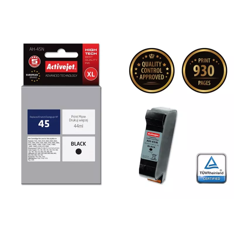 Activejet AH-45N inktpatroon (vervanger voor HP 45 51645A; Supreme; 44 ml; zwart)