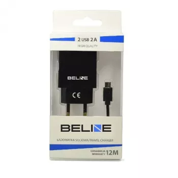 Reisoplader Beline Beli0011 — 2×USB-aansluitingen, microUSB-kabel, 2A uitgang, zwart