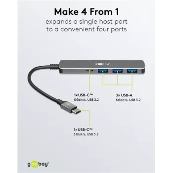 Goobay slimme 4-poorts USB-hub USB-C naar USB-A 5 Gbit/s - -stekker USB 3.2> (79158)