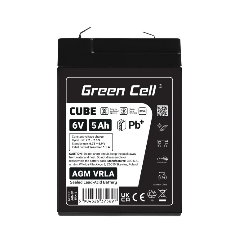 UPS-batterij Verzegelde lood-zuur Green Cell AGM6V5AH-J 6 V 5 Ah