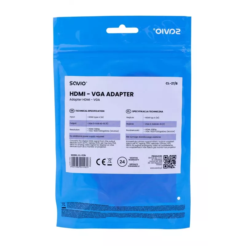 Savio CL-27B videokabeladapter 0,1 m HDMI Type-A (standaard) VGA (D-Sub) wit