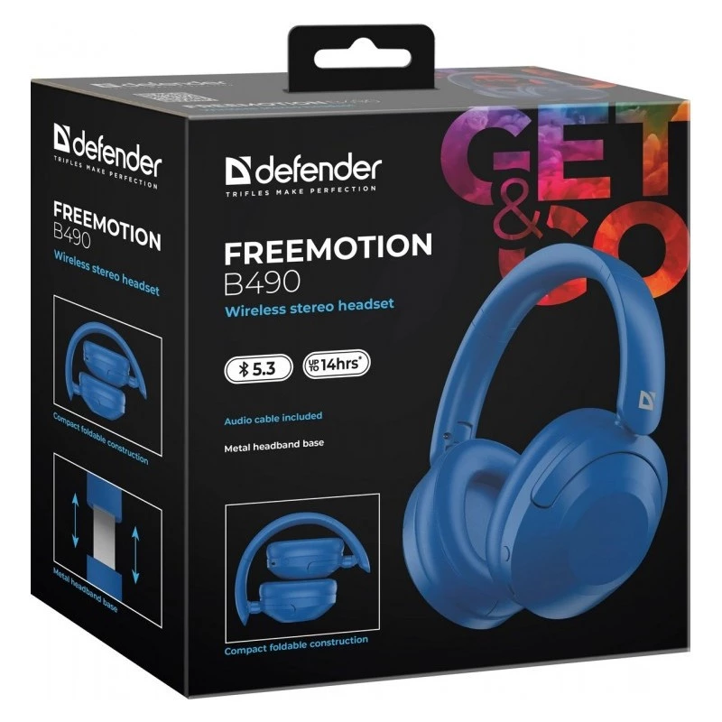 Draadloze hoofdtelefoon Defender Fre Emotion B490 — blauw, on-ear, Bluetooth, ingebouwde microfoon