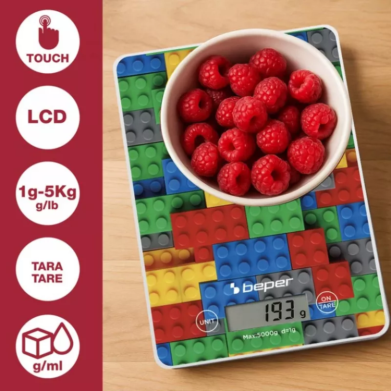 Keukenweegschaal Beper P102BIL005 – digitaal, 5 kg, 1 g, bonte stenen