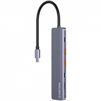 USB Type-C-hub CANYON DS-17 — HDMI, USB 3.2 Gen 1 A, USB-C, MicroSD, 10000 Mbit/s, grijs