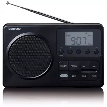 Draagbare radio Lenco MPR-035BK — FM/AM, net- en batterijvoeding, 2,5 inch-LCD, 20 FM-zendergeheugens, 3,5-mm-uitgang