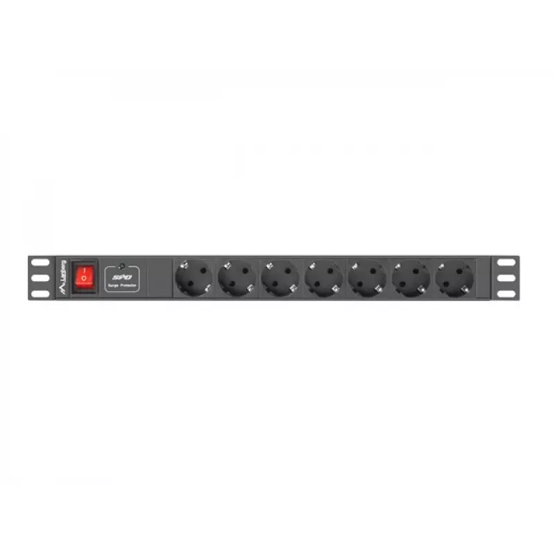Lanberg | stroomverdeeleenheid (PDU) 19 inch 1U 10A 2M 7x Schuko-stopcontacten | PDU-07F-0200-IEC-BK