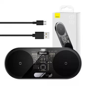 Baseus 2In1 20W digitaal LED-display hoofdtelefoon zwart draadloos opladen
