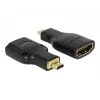 DeLOCK 65664 High Speed HDMI-adapter met Ethernet, HDMI Micro-D male naar HDMI-A female, 4K, zwart