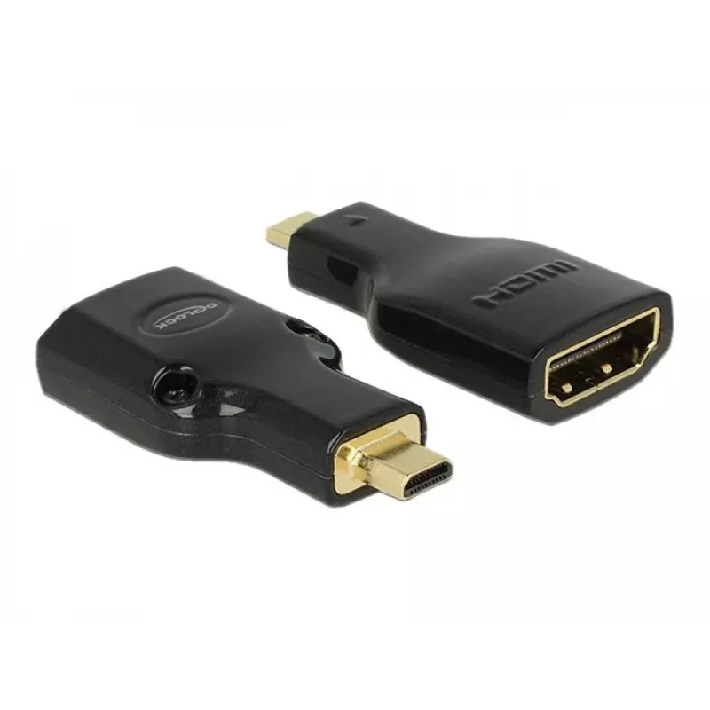 DeLOCK 65664 High Speed HDMI-adapter met Ethernet, HDMI Micro-D male naar HDMI-A female, 4K, zwart