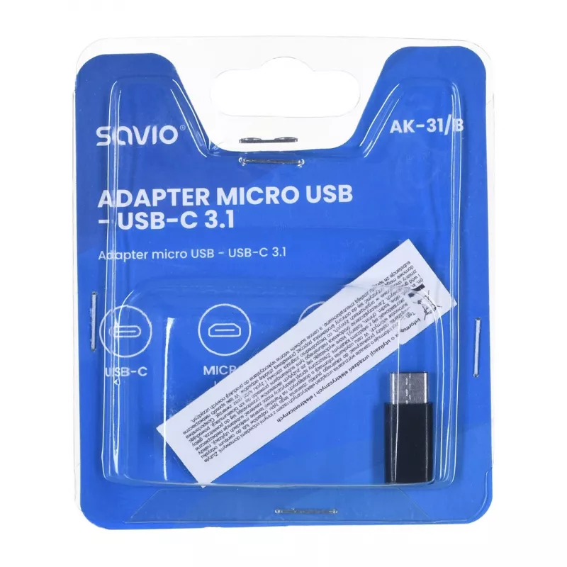 Savio AK-31 / B kabel-interface-/gender-adapter Micro USB USB 3.1 Type-C zwart