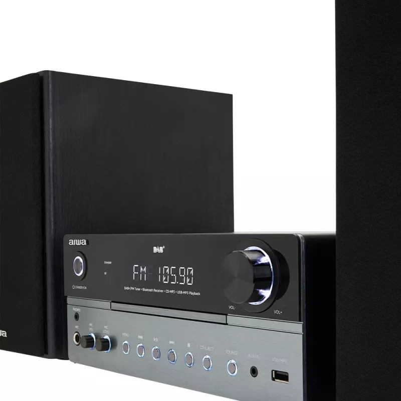 Home-audio-microsysteem Aiwa MSBTU-700DAB — 25 W RMS, DAB+/FM, Bluetooth 10 m, cd-lade, LED-display, zwart/arctisch blauw