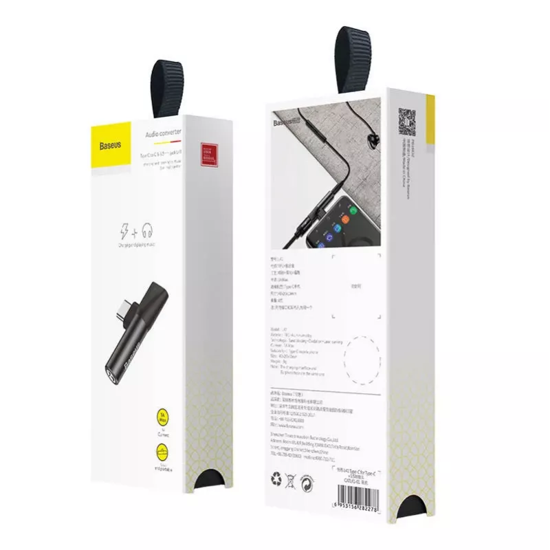 Baseus audio-adapter USB-C naar minijack 3,5 mm + USB-C (zwart)