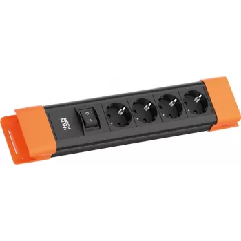 Stekkerdoos Bachmann CONNECTUS met 4 CEE 7/3-stopcontacten, 1 schakelaar, 2,0 m kabel, CEE7/7-stekker, zwart/oranje