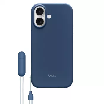 Kickstand-hoes voor iPhone 17 van Apple Beats — MagSafe, camerabediening, polycarbonaat/microvezel, blauw, geschikt voor 6,3 inch