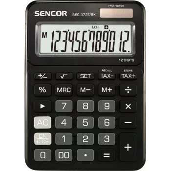 Rekenmachine SENCOR SEC 372BK 12-cijferig LCD eenvoudige tafelrekenmachine, batterijgevoed