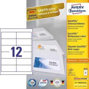 Avery 3659 zelfklevende etiketten rechthoekig permanent wit 1200 stuks